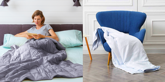 Person relaxing comfortably under a weighted blanket demonstrating the calming effects and science-backed benefits for better sleep