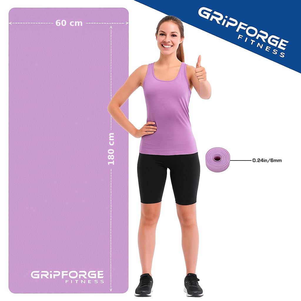 GRIPFORGE Eco-Friendly TPE Yoga Mat – 6mm Cushioned, Non-Slip & Sweat-Resistant | Made in India for Comfort, Strength & Focus