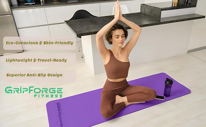 GRIPFORGE Eco-Friendly TPE Yoga Mat – 6mm Cushioned, Non-Slip & Sweat-Resistant | Made in India for Comfort, Strength & Focus