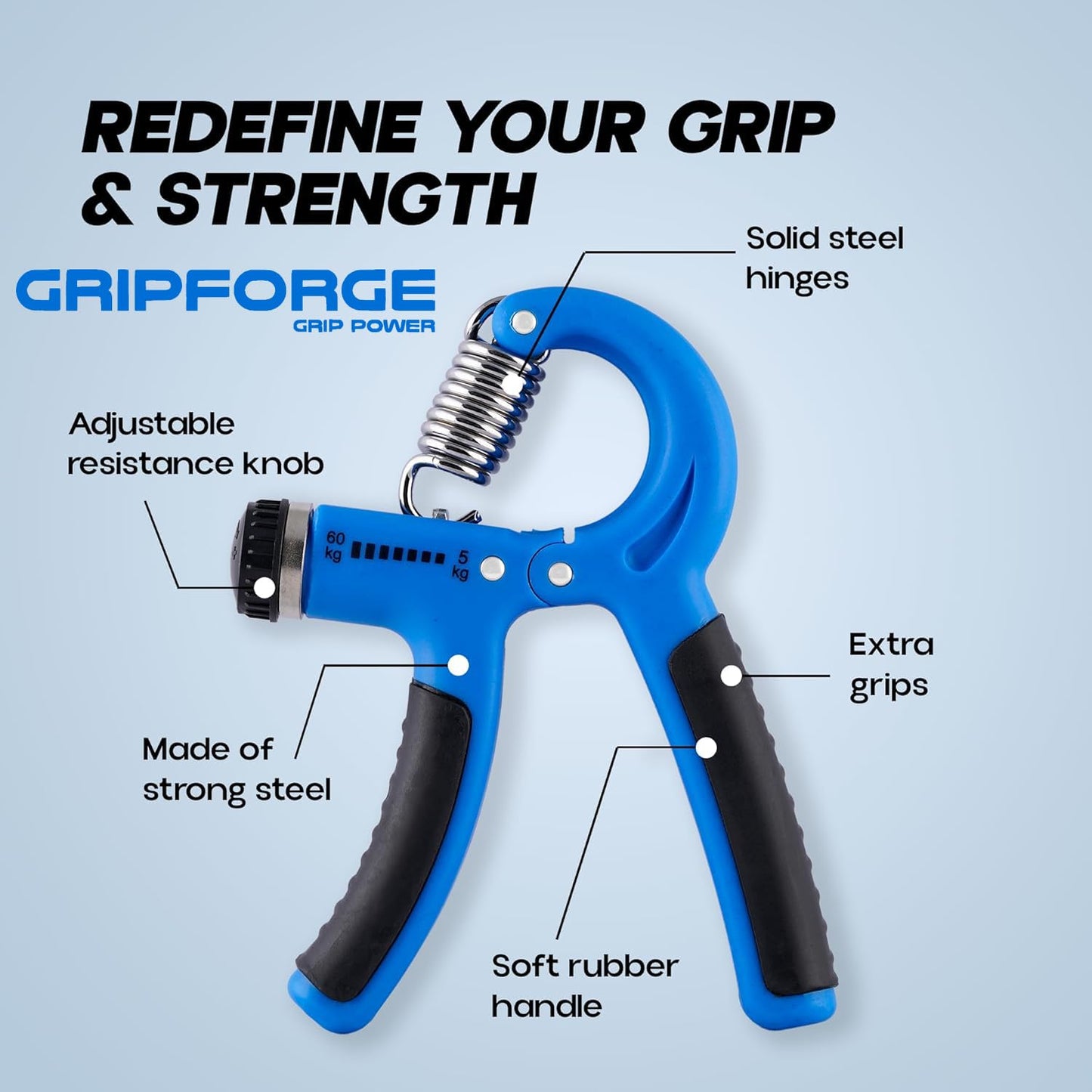 GRIPFORGE Adjustable Hand Gripper – Build Grip Power, Wrist Strength & Finger Control Anywhere, Anytime!
