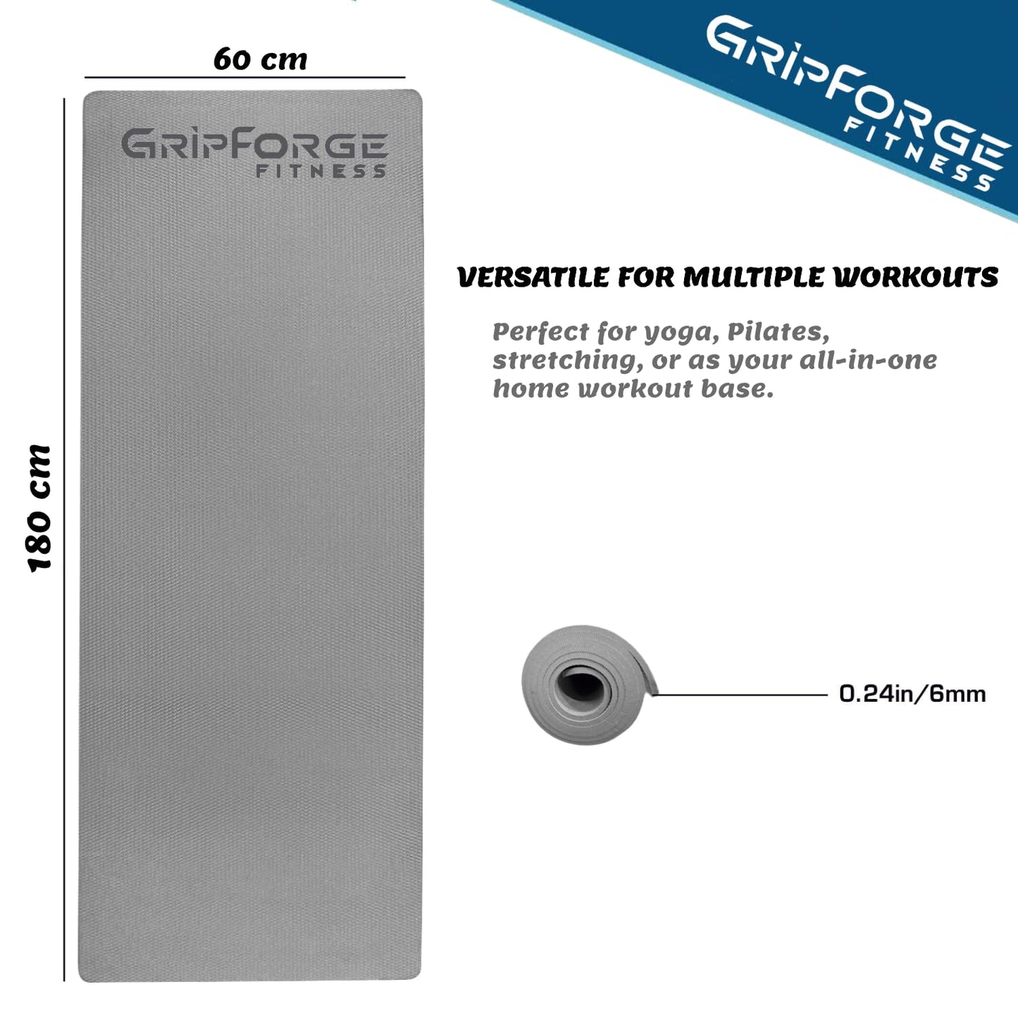 GRIPFORGE Eco-Friendly TPE Yoga Mat – 6mm Cushioned, Non-Slip & Sweat-Resistant | Made in India for Comfort, Strength & Focus