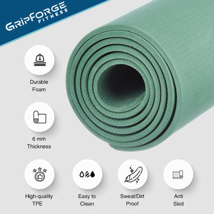 GRIPFORGE Eco-Friendly TPE Yoga Mat – 6mm Cushioned, Non-Slip & Sweat-Resistant | Made in India for Comfort, Strength & Focus