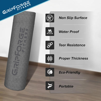 GRIPFORGE Eco-Friendly TPE Yoga Mat – 6mm Cushioned, Non-Slip & Sweat-Resistant | Made in India for Comfort, Strength & Focus